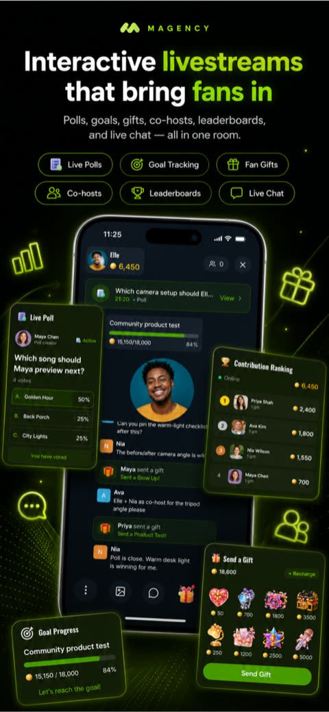 Magency app screen showing community chat
